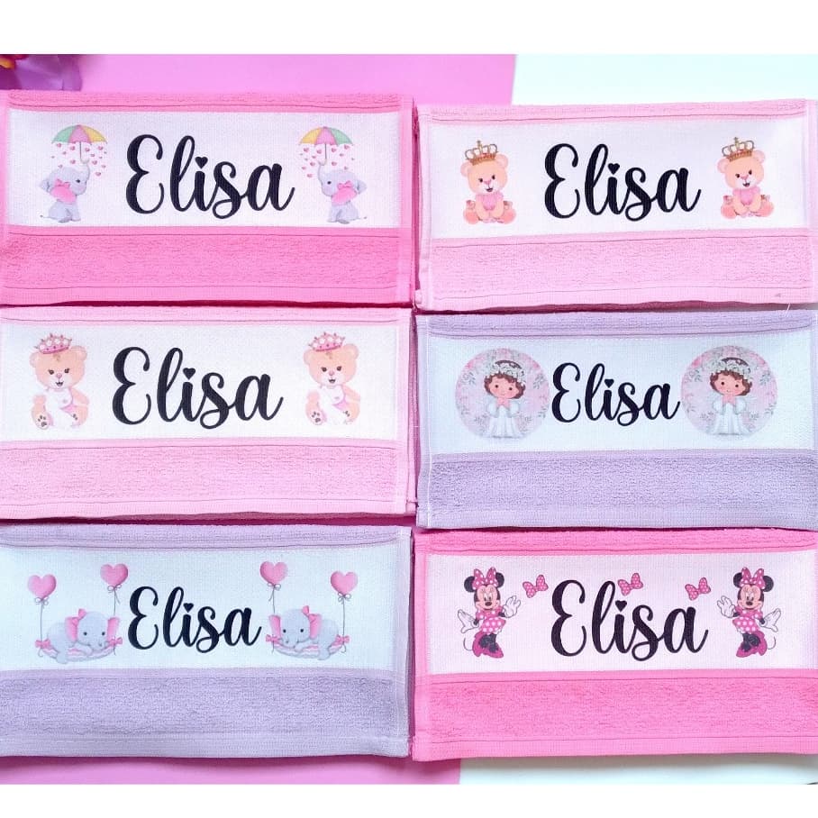 Kit 5 toalha de boca Toalhinha personalizada com nome e tema bebê infantil escolar lancheira