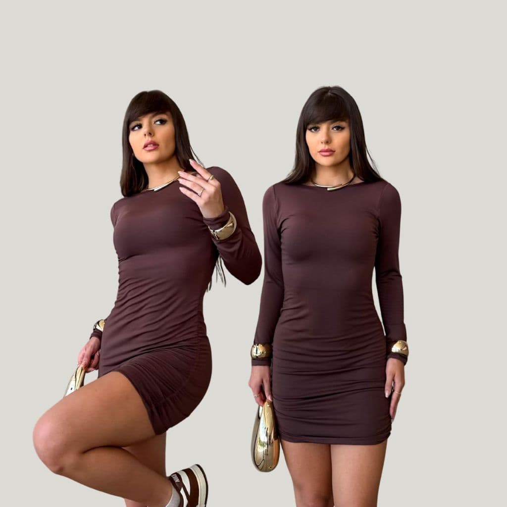 Vestido Feminino Tubinho Suplex Manga Longa – Costa Nua, Curto e Sofisticado