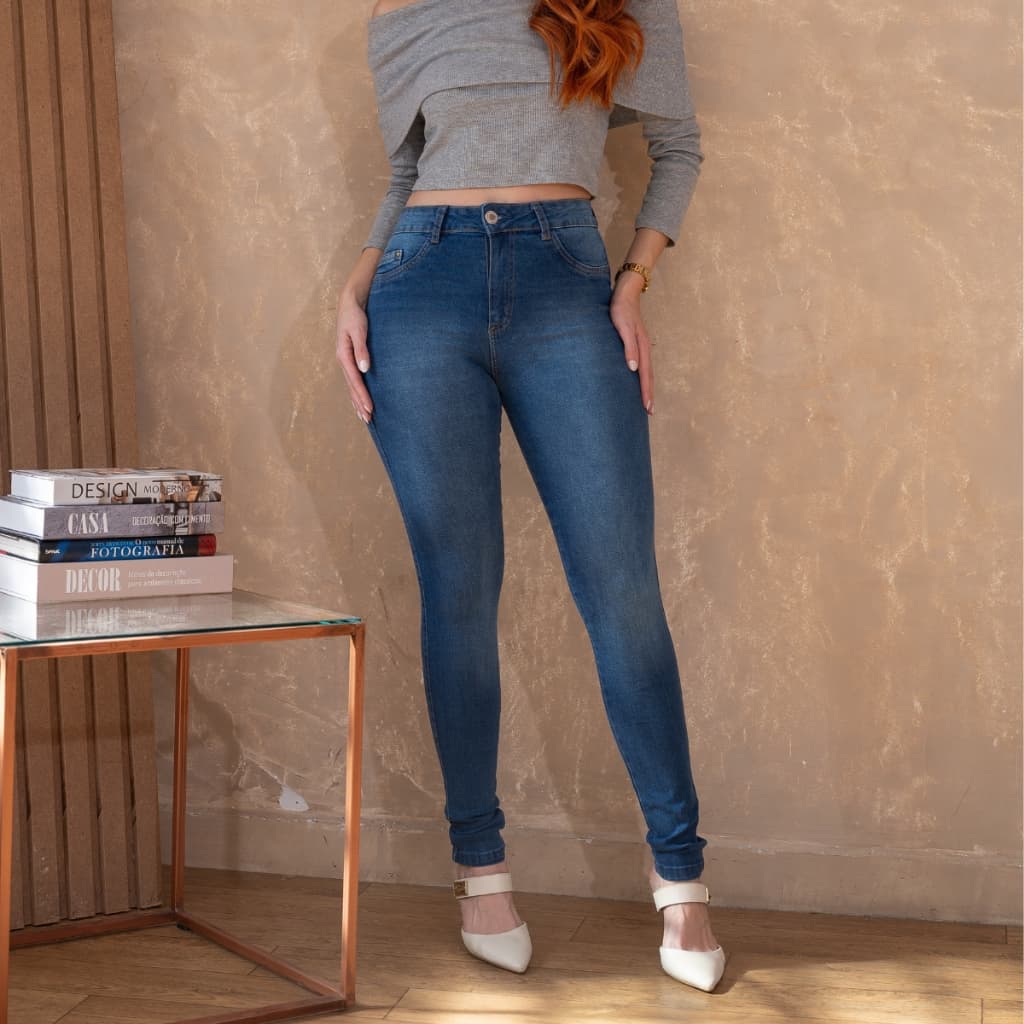Calça Jeans Feminina Skinny Biotipo Valoriza Bumbum Original Cintura Alta Lycra Elastano Confortável