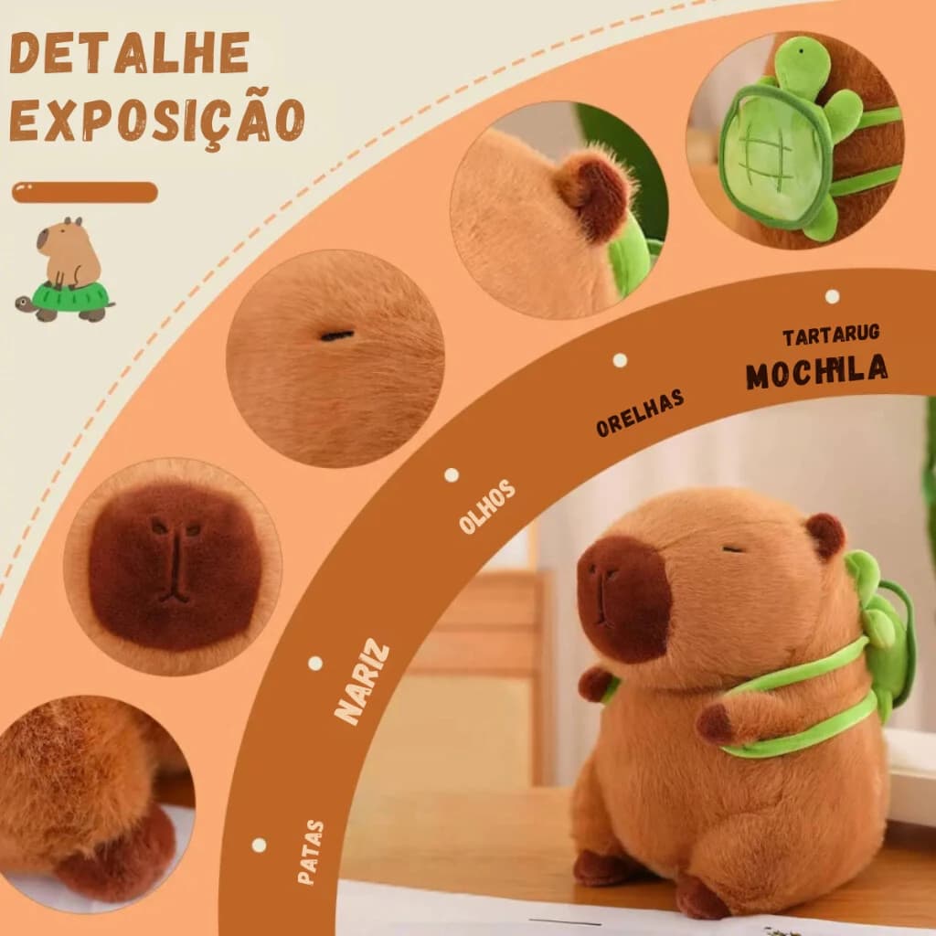Chaveiro Capivara de Pelúcia com Mochila de Tartaruga Chaveiro Mochila Capybara Fofa
