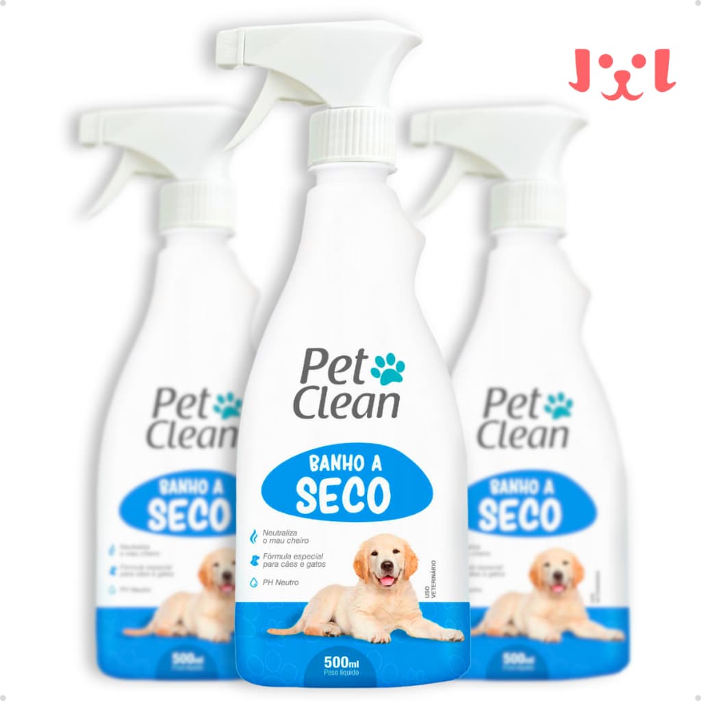Kit 3 Banho a Seco Líquido Spray Sem Enxágue para Cachorro e Gato Pet Clean - 500 ml