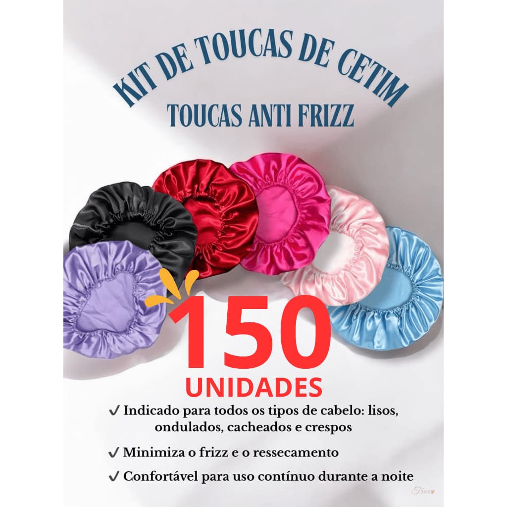 Kit 150 Toucas de Cetim Profissional Anti-Frizz – Cores Sortidas ou Cor única