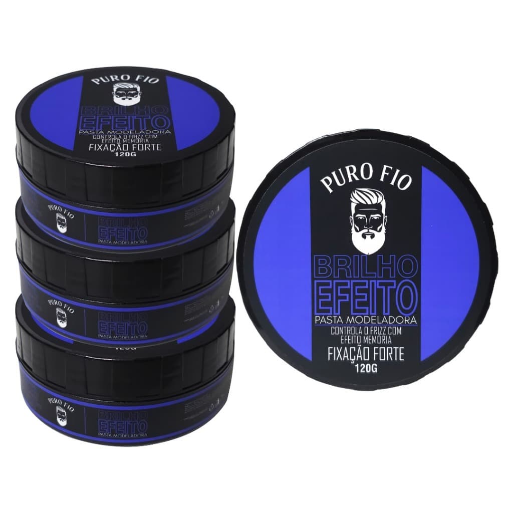 Kit 4x Cera Modeladora Efeito Brilho Puro Fio 120g Fixação Forte Pasta Modeladora Profissional Cabelo Barba Bigode Envio