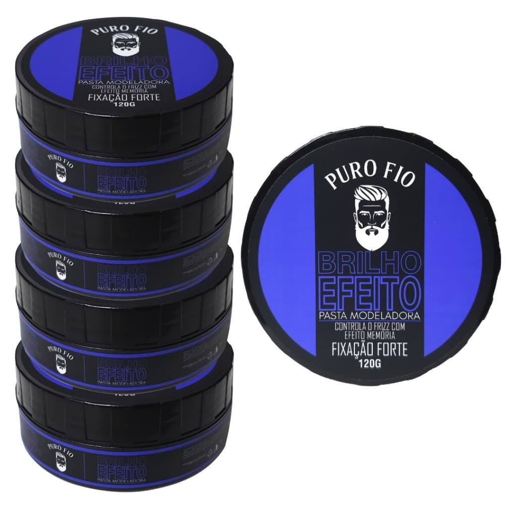 Kit 5x Cera Modeladora Efeito Brilho Puro Fio 120g Fixação Forte Pasta Modeladora Profissional Cabelo Barba Bigode Envio