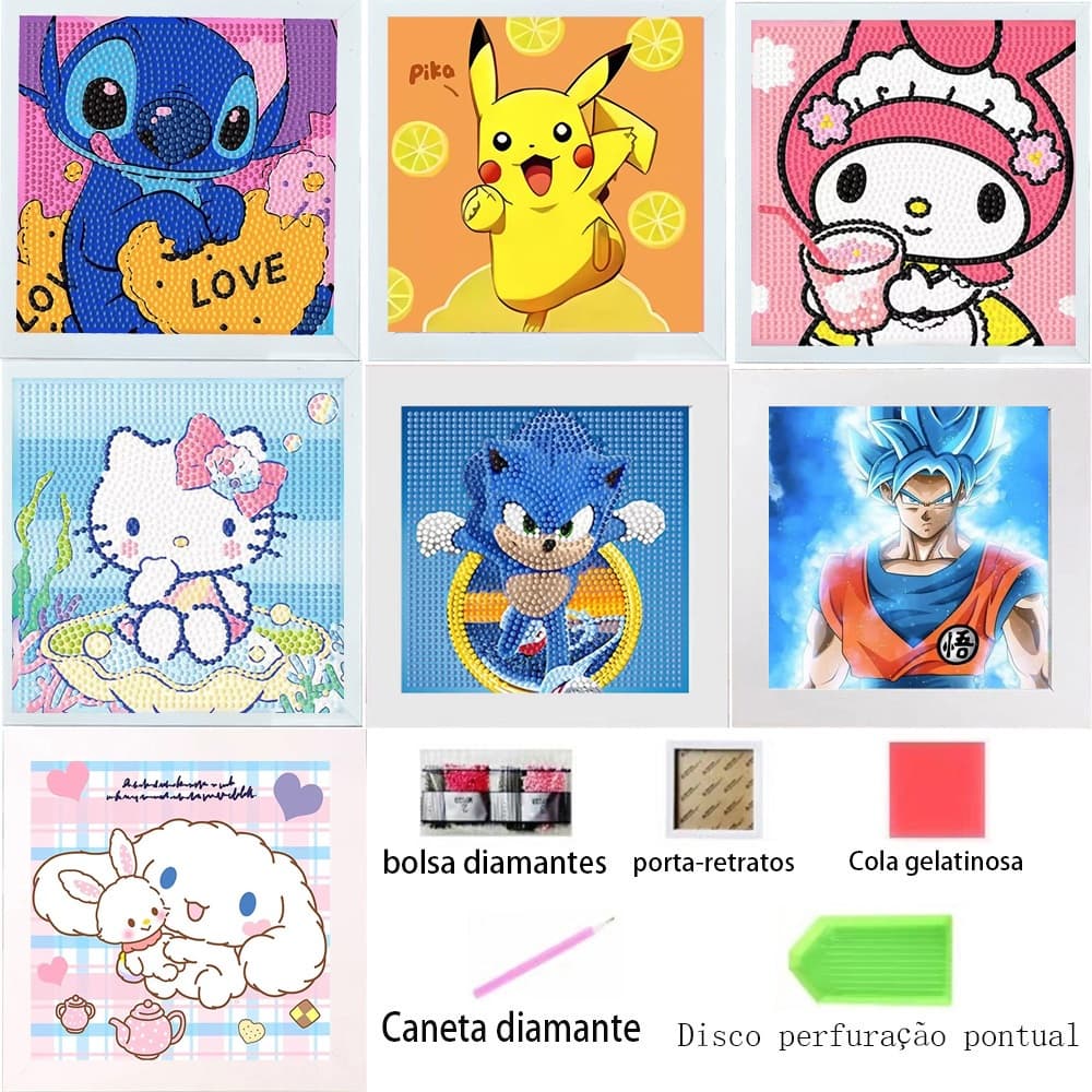 Kit de Pintura com Diamante Redondo Cristal para Crianças – Arte Stick de Desenho Animado