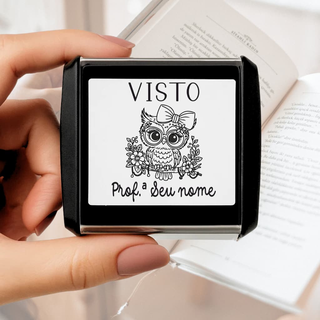 Carimbo professora– Carimbo Corujinha Personalizado | Carimbo com nome professor
