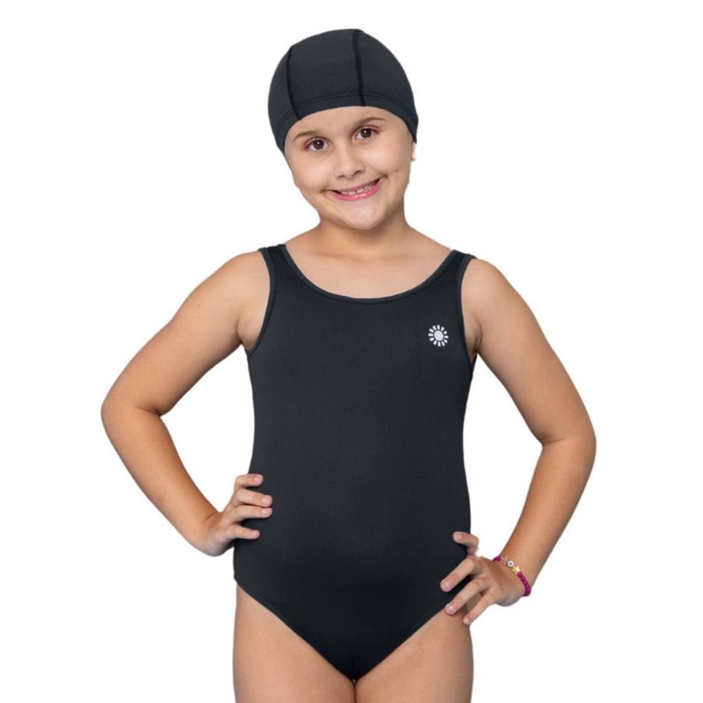 Maiô Forrado + Touca Natação Infantil Menina Proteção Uv C/elastano