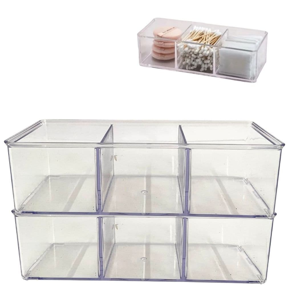 Kit 2 Porta Algodões Cotonete Organizador Algodão Maquiagem Caixa Acrílico 3 Div Paramount