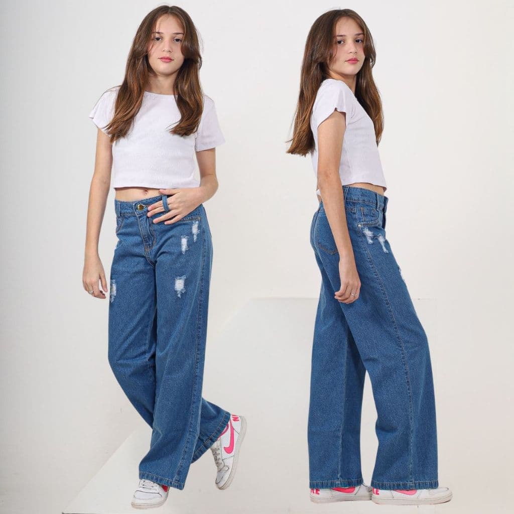 CALÇA WIDE LEG PANTALONA Juvenil Jeans Infantil Menina Premium Básica Qualidade confortável juvenil
