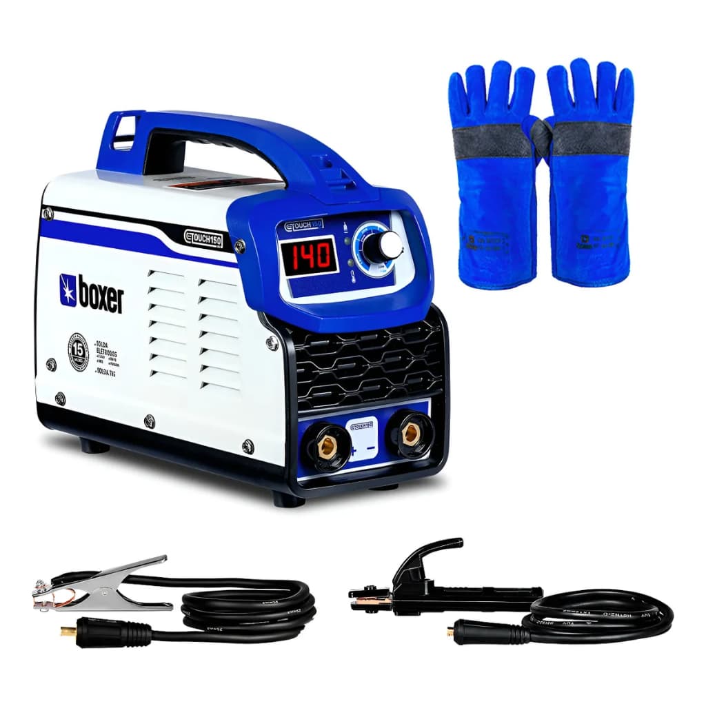 Máquina Inversora de Solda 140Amp Bivolt MMA TIG Touch150 + Luva Para Soldador 300° Boxer