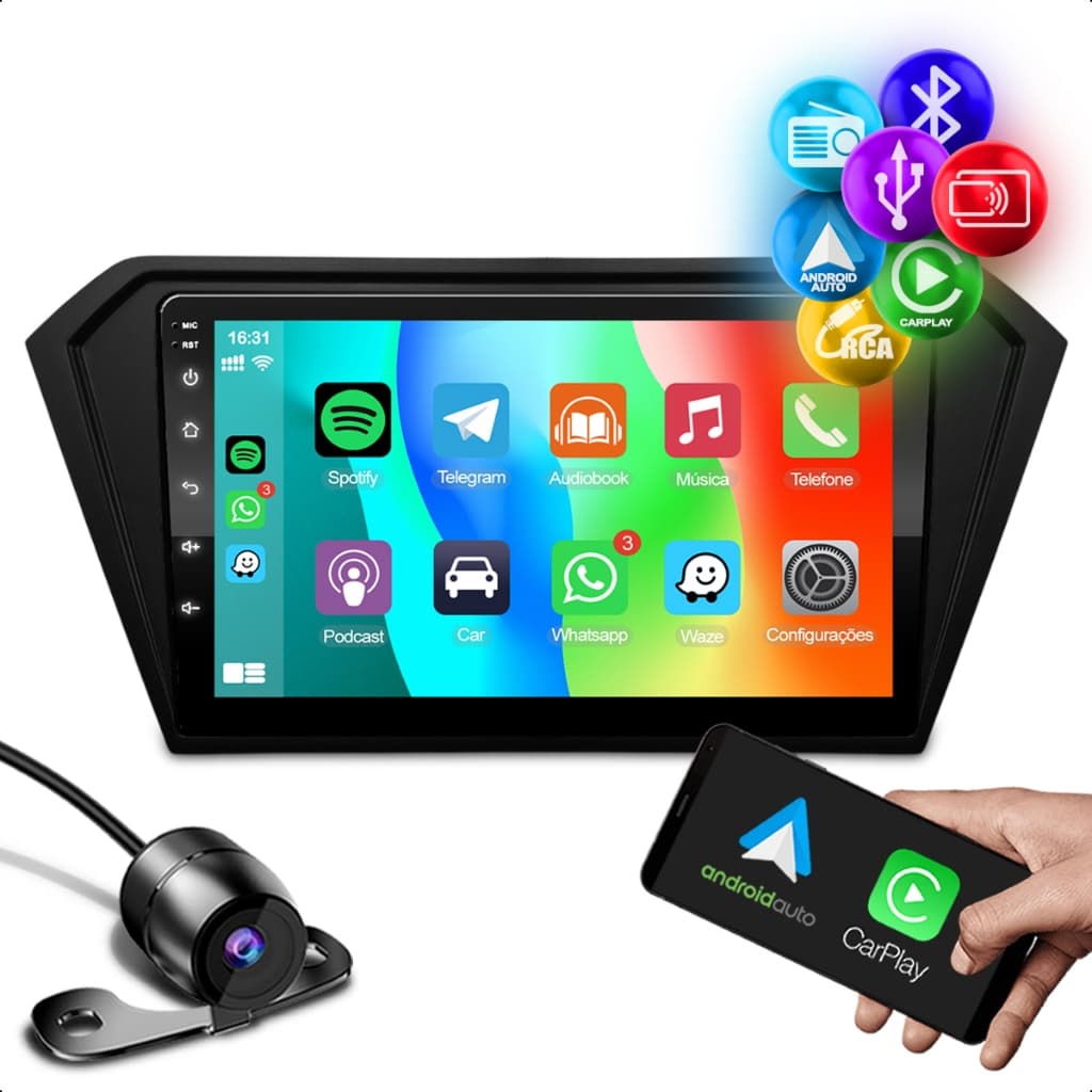 Kit Multimídia Aikon MP5 9 Polegada Carplay Android Auto Volkswagen Gol Saveiro Voyage 2016/2023