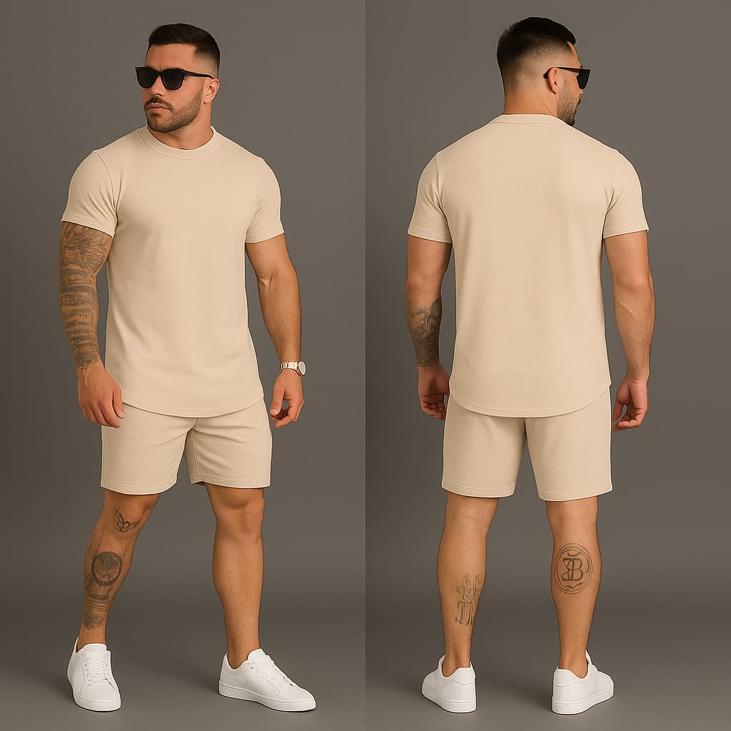 Conjunto Masculino Shorts + Camiseta Longa Estilo Longline 2 Peças Casual Verão treino academia