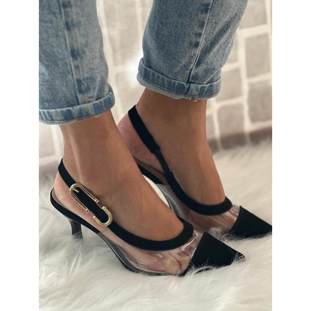 Sapato Scarpin Feminino Bebecê Social Elegante Fivela Lateral Salto Baixo