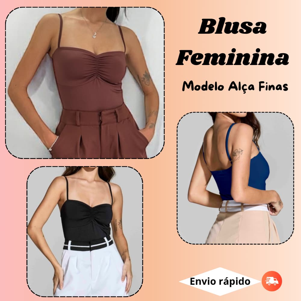 Blusa feminina alça fina com franzido no busto