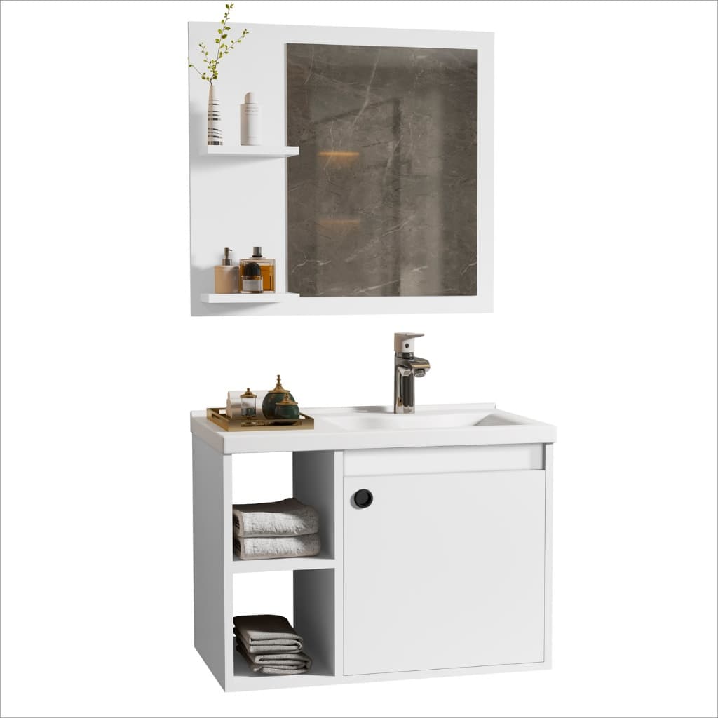 CONJUNTO GABINETE COM ESPELHEIRA E CUBA PARA SEU BANHEIRO NA COR BRANCA
