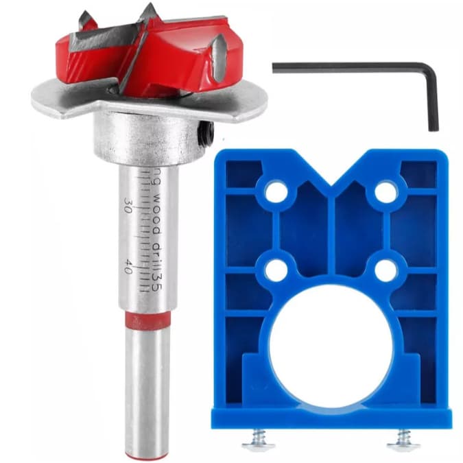 Kit 3 Broca Limitador 35mm mais Gabarito Furação de Dobradiças