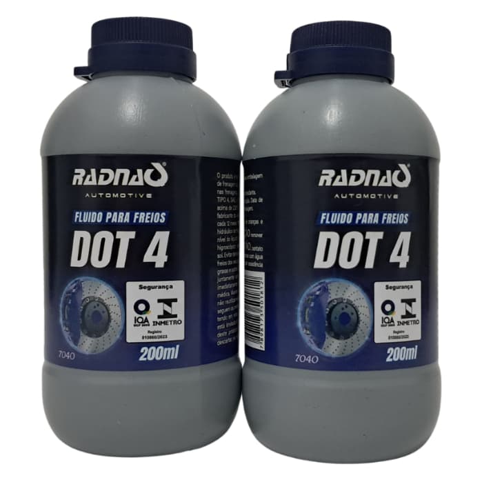 Kit 2 Fluido Freio DOT 4 Radnaq 200ml | Até 230 °C