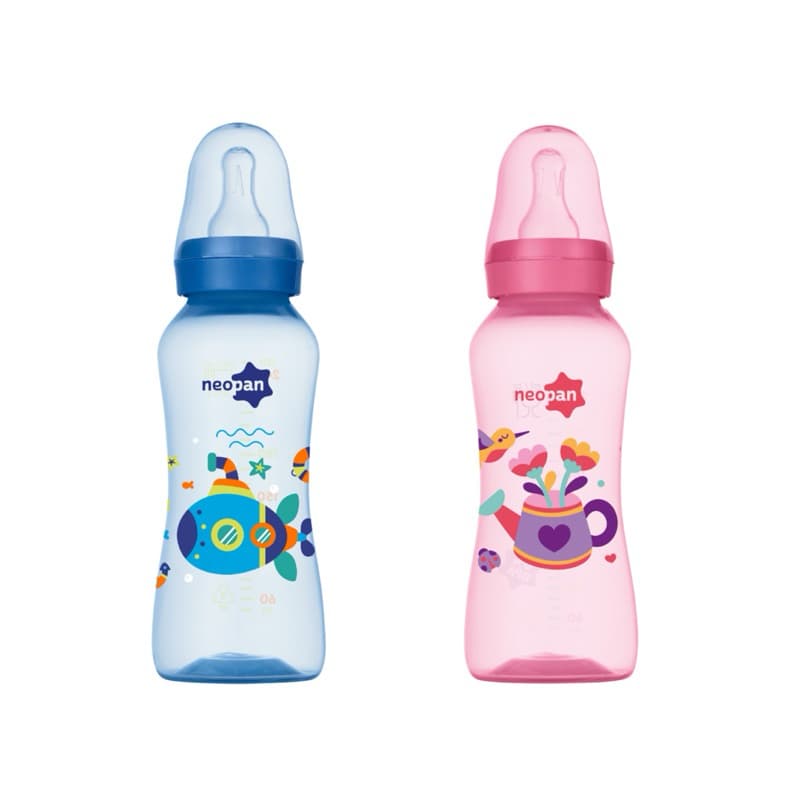 Mamadeira Criativa Azul Rosa 250ml  Bico Convencional - NEOPAN