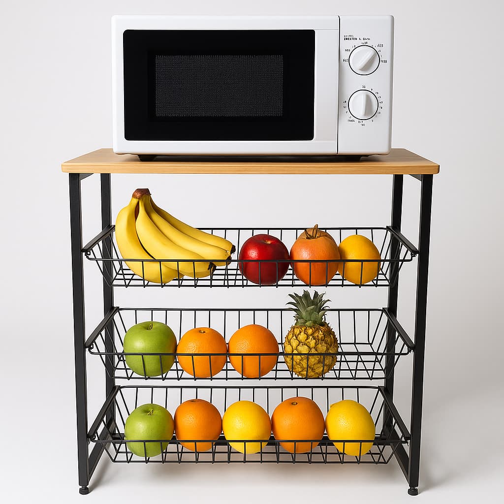 Fruteira De Chão Cozinha Suporte Microondas Bebedouro Preto
