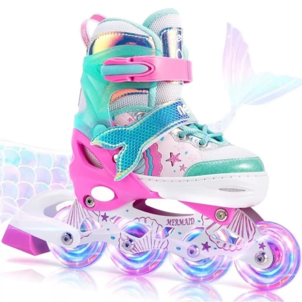 Patins Infantil Verde sereia Ajustavel Roller De 4 Rodas Reto Inline Criancas Meninas