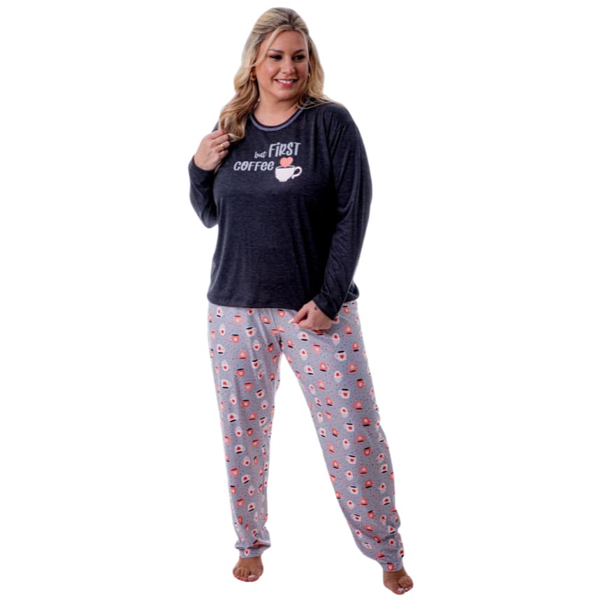Pijama longo PLUS SIZE Camiseta Calça Algodão, feito para oferecer conforto MACIO LEVE