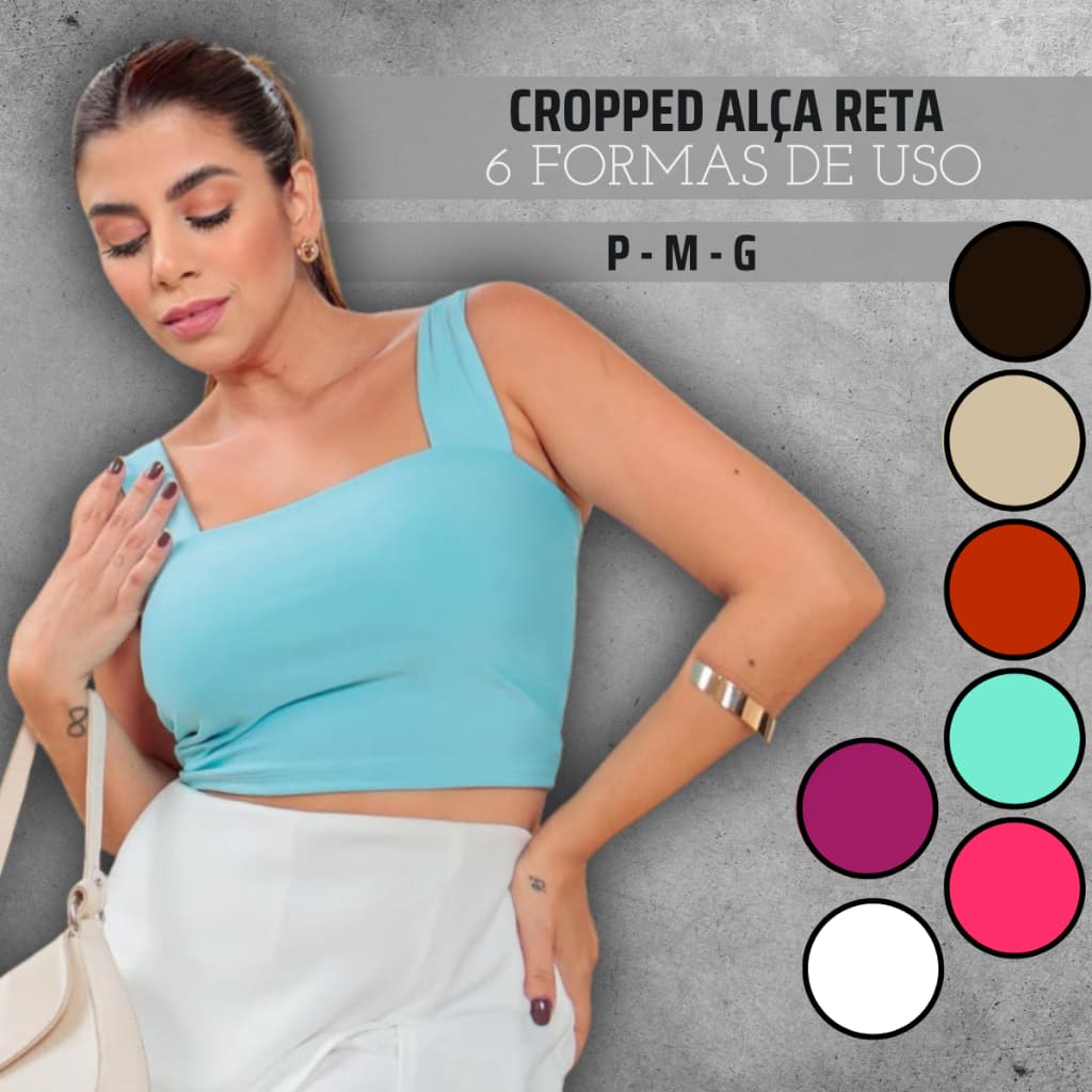 Cropped Alça Grossa Reta Suplex Regata Feminino Blusinha Blusa Dia a Dia Básico Forrado Top Verão Decote Quadrado