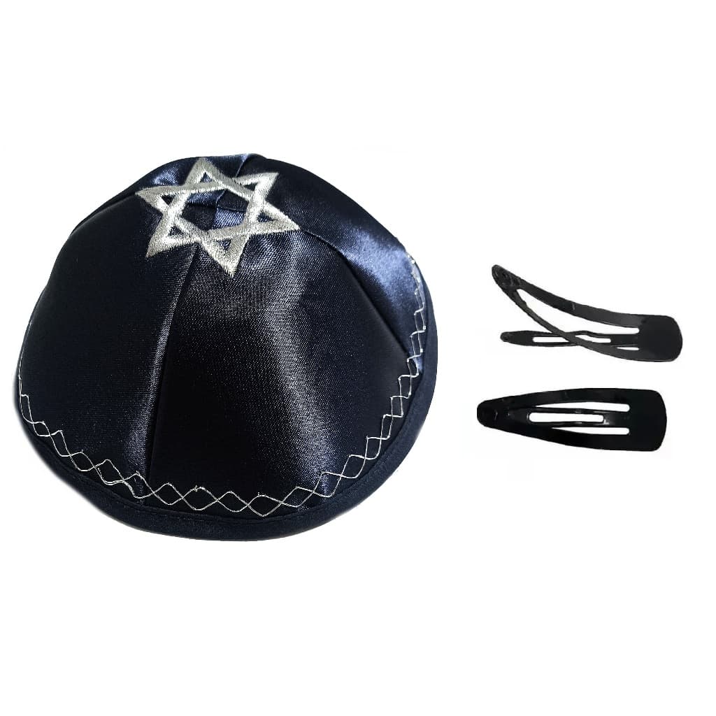 Kipa Judaico Estrela De Davi Azul De Israel + 2 Prendedores ##!
