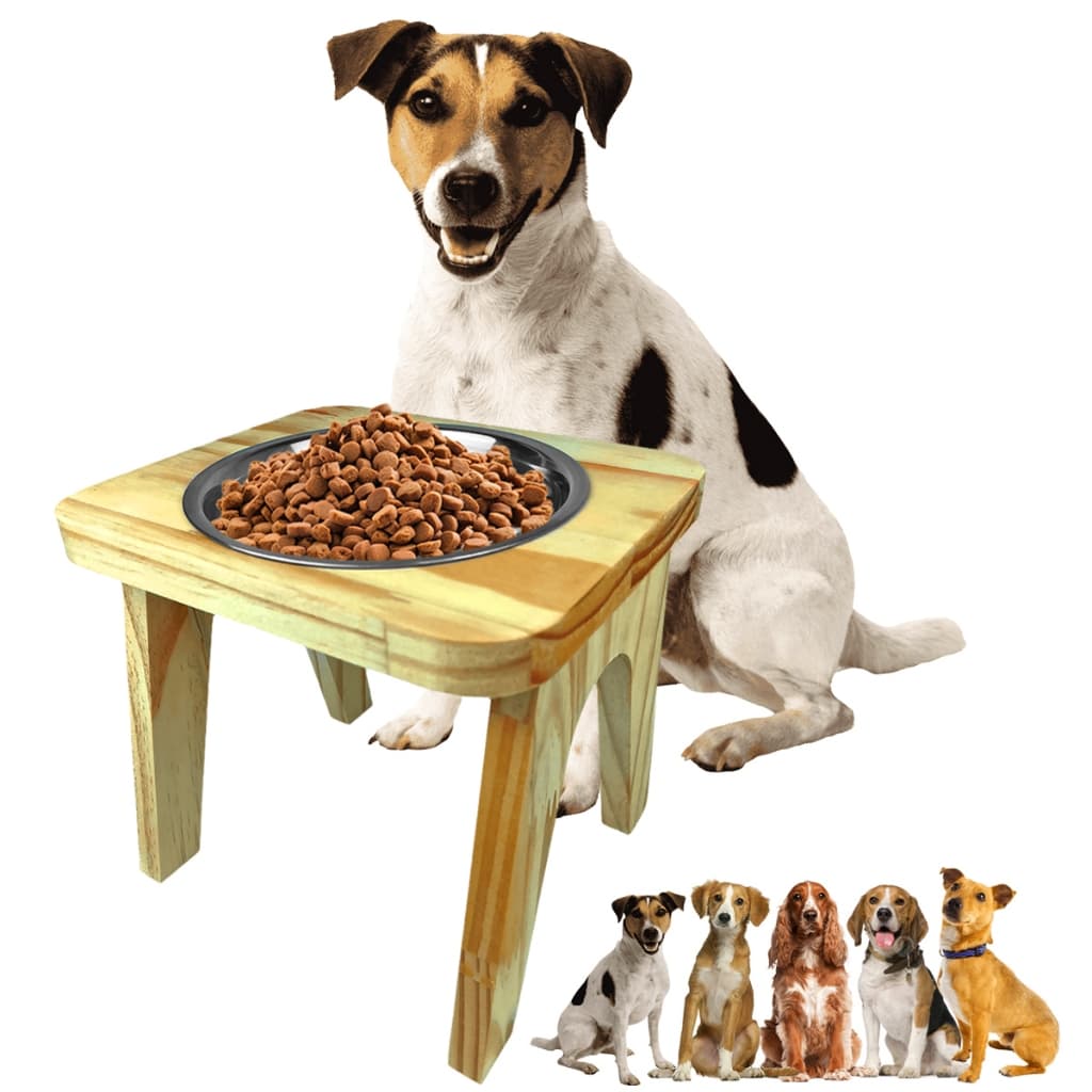 Bebedouro Comedouro Elevado Alto Cachorro Cães Medio Porte Tigela Inox Madeira Resistente M Ração Água
