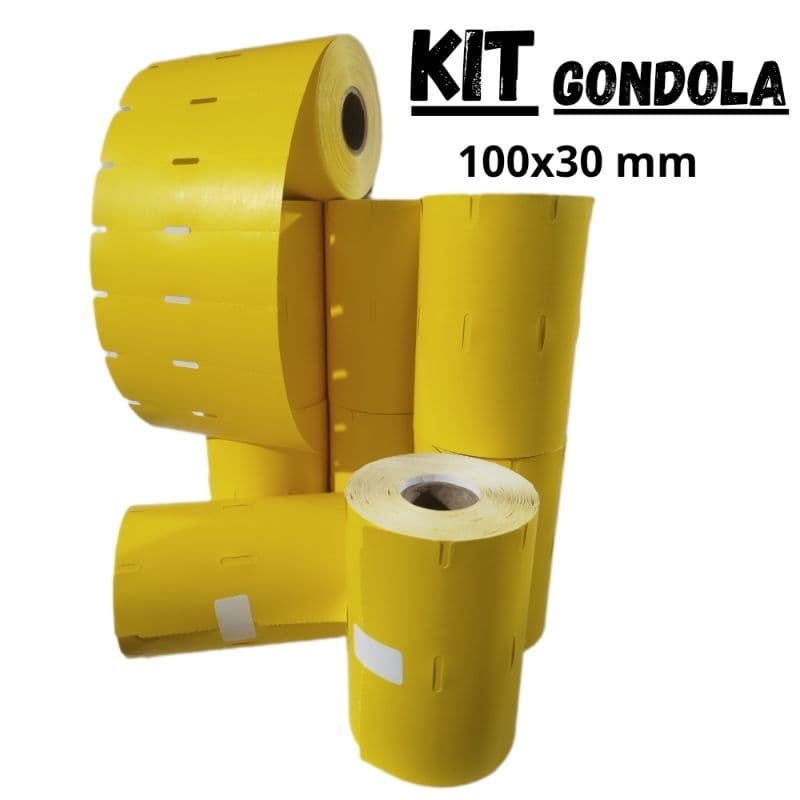 Kit 10 Rolos Etiqueta Gôndola Amarela 110x30mm | 30 Metros Cada | Aprox. 10.000 Unidades |NÃO ADESIVA