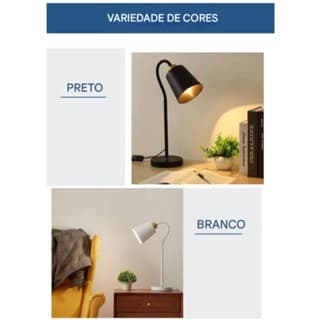 Abajur de Mesa Flexível Bivolt com Interruptor | Luminária de Leitura Moderna para Quarto, Escritório ou Estudo