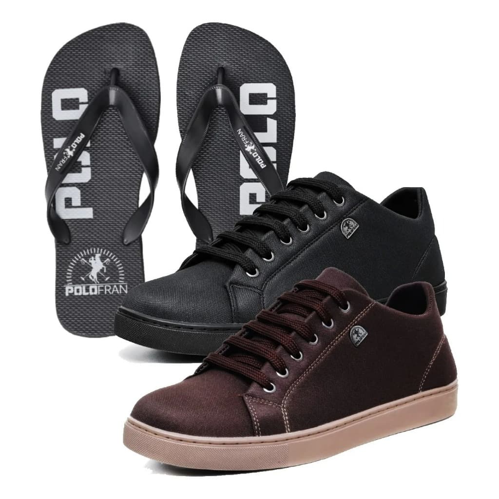 Kit 2 Pares Tênis Masculino Sapato Polofran Casual London + Chinelo