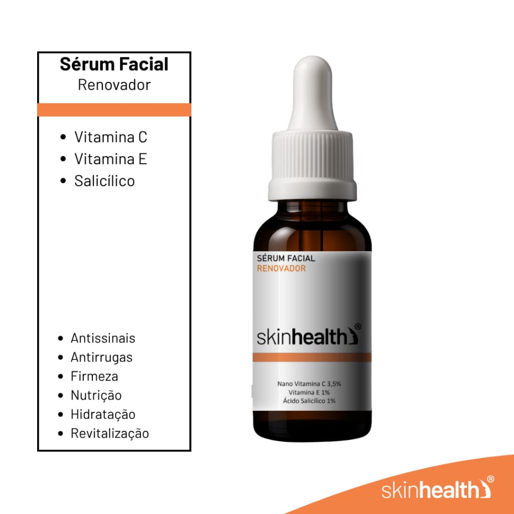 Serum Renovador - Vitamina C + Vitamina E + Ácido Salicílico - Antioxidante  -  Uso Diário 30ml