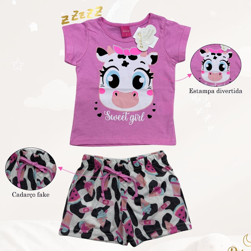 Pijama Feminino Menina Personagens Vaquinha ,Mulher Maravilh ,Pooh,Marie - BLACK FRIDAY
