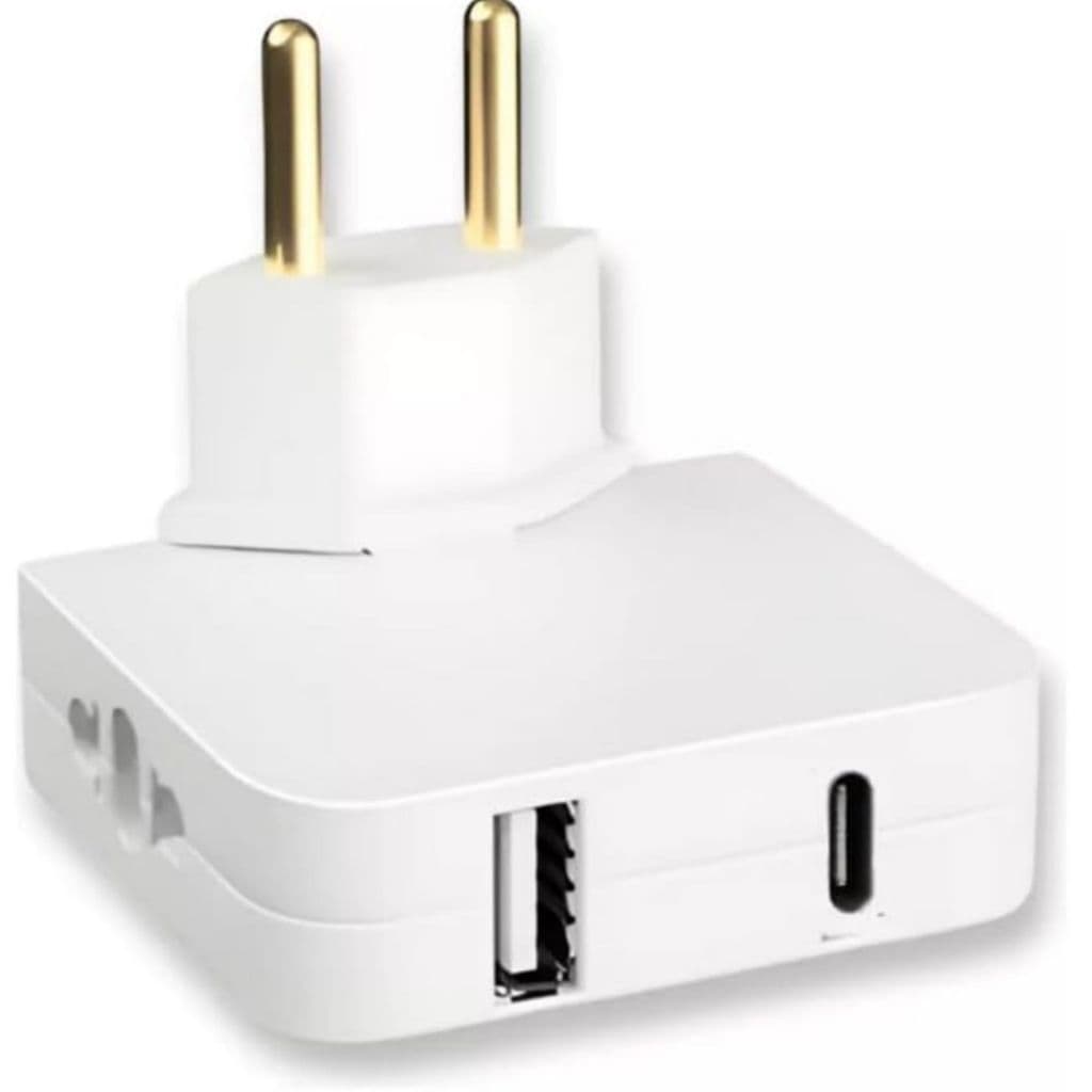 Adaptador de Tomada Articulado Flexível 4 Entradas Bivolt com USB e USB-C Portátil Tipo Benjamin Suporta até 10A Carrega