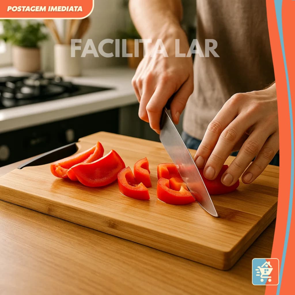 Tábua de Corte em Bambu Natural Resistente – Ideal para Churrasco, Cozinha ou Presentear