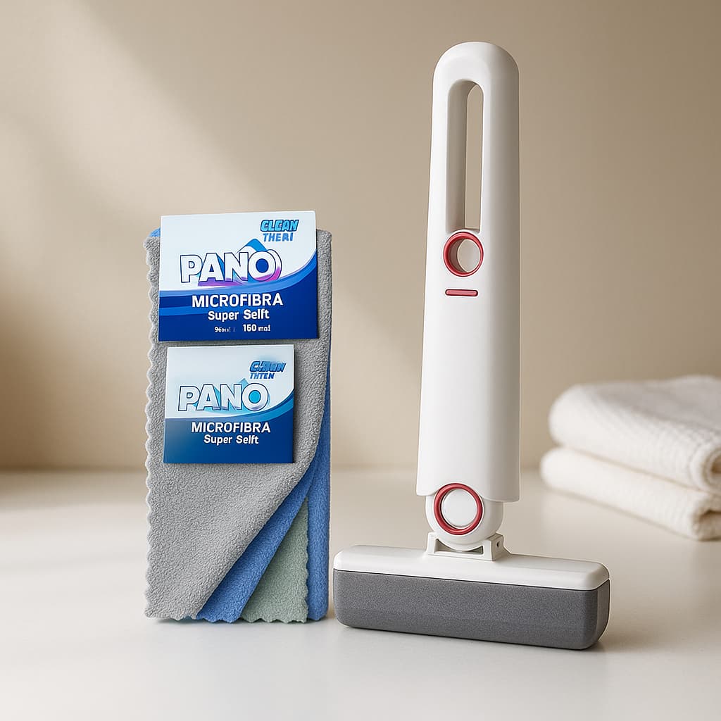 Kit Mini Mop Rodo Esfregão e Panos Microfibra Multiuso Limpeza de Bancadas/Vidros/Pias Prático e Rápido