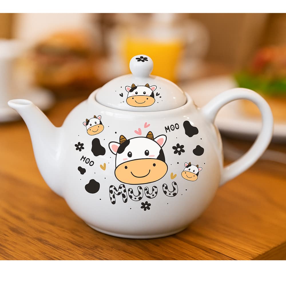 Bule Porcelana Bolinha 500ml Vaquinha Ideal Servir Chá Café Leite Mesa Decoração