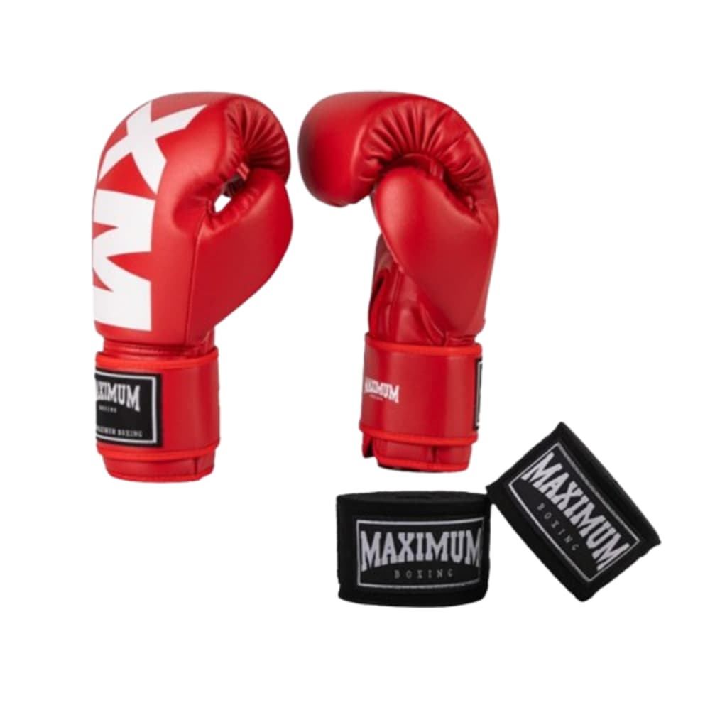 Luva Iniciante para Muay Thai e Boxe Linha MXM Red + Bandagem de 3 ou 5 Metros - Marca Maximum
