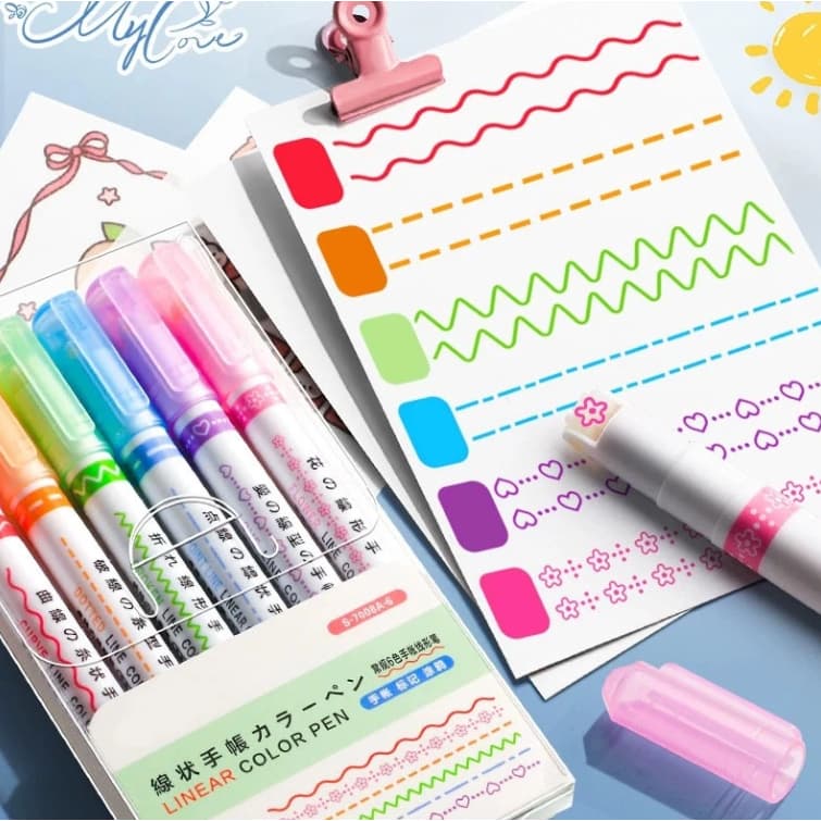 Kit 12 Canetas Carimbo Roller Com Diferentes Desenhos Criativo Papelaria Fofa