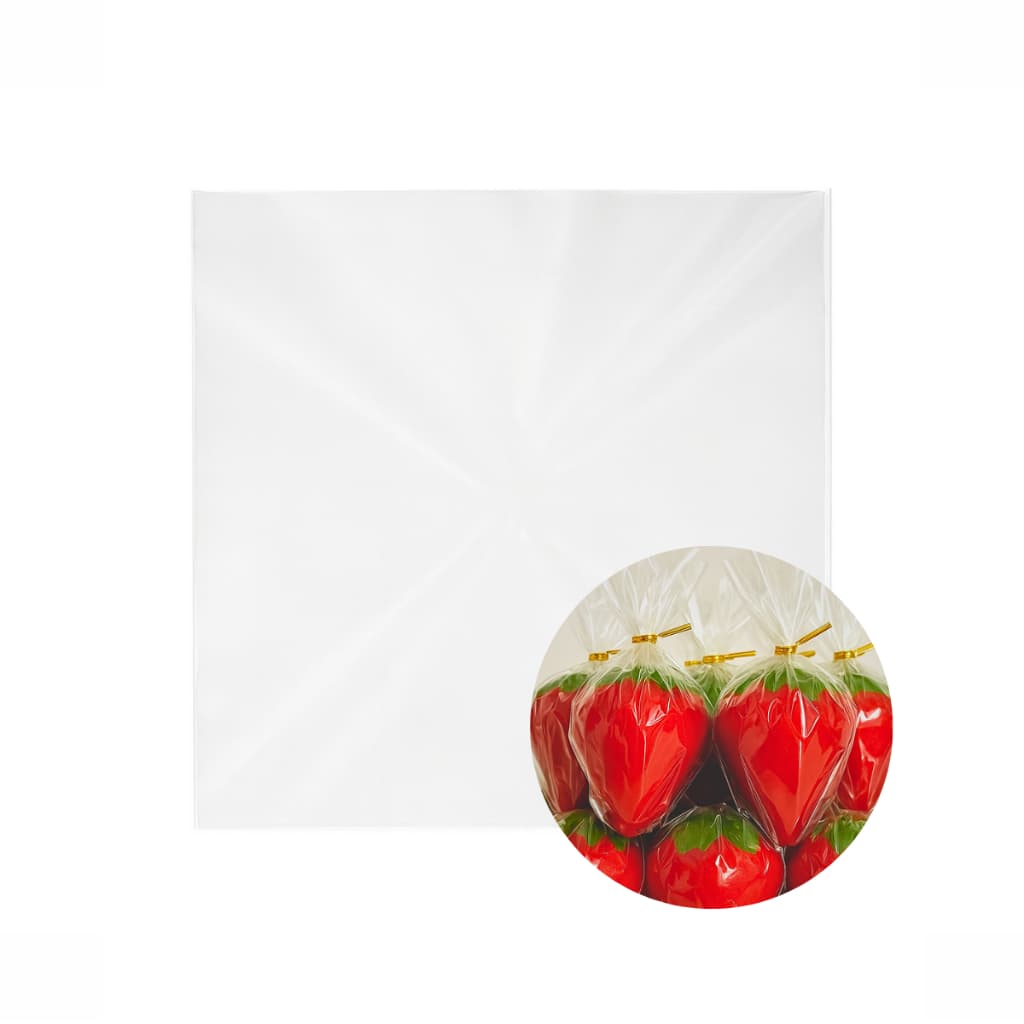 Celofane PP 20x20 Transparente Para Morango do Amor Doces Finos Brilho Premium Kit de 2000 a 5000