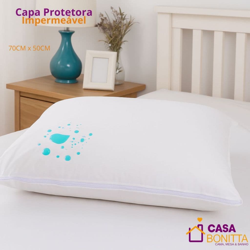 Protetor De Travesseiro Impermeável 70x50cm Zíper Microfibra Antiácaro