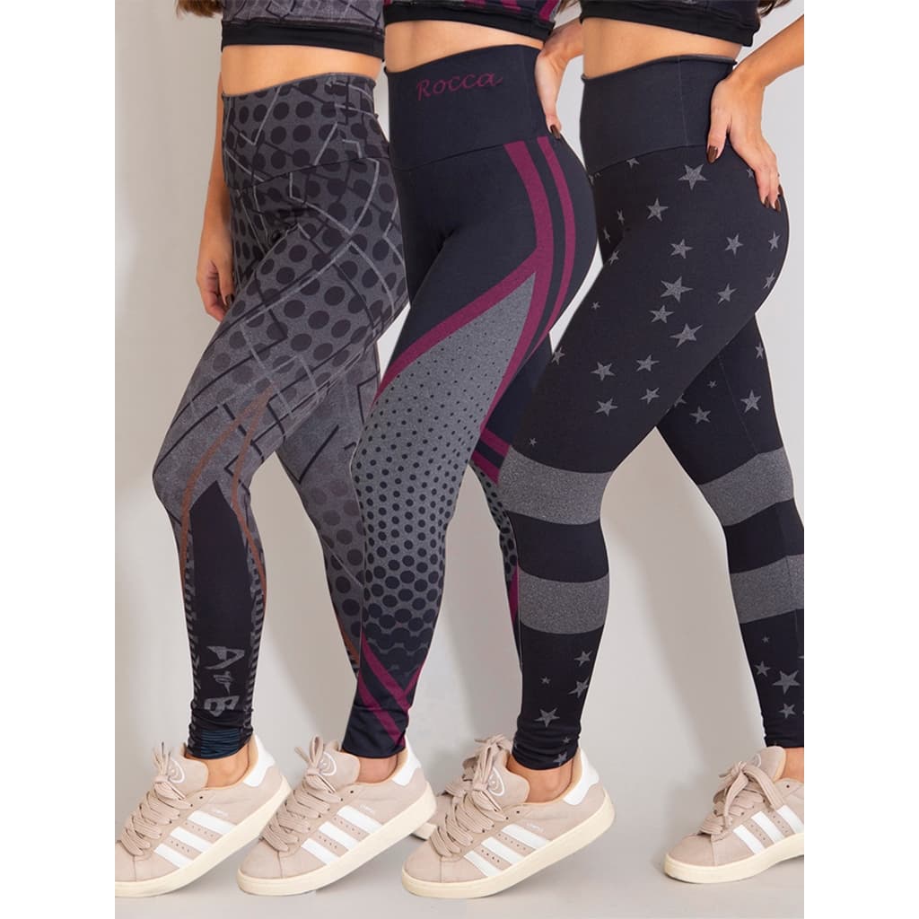 Kit 3 Leggings Feminina Sublimadas Zero Transparente Fitness Academia Yoga