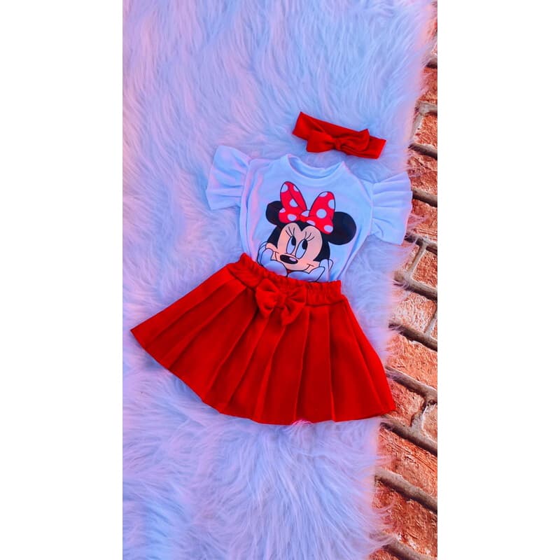 Conjunto Infantil Temático Minnie Blusa + Saia Princesa
