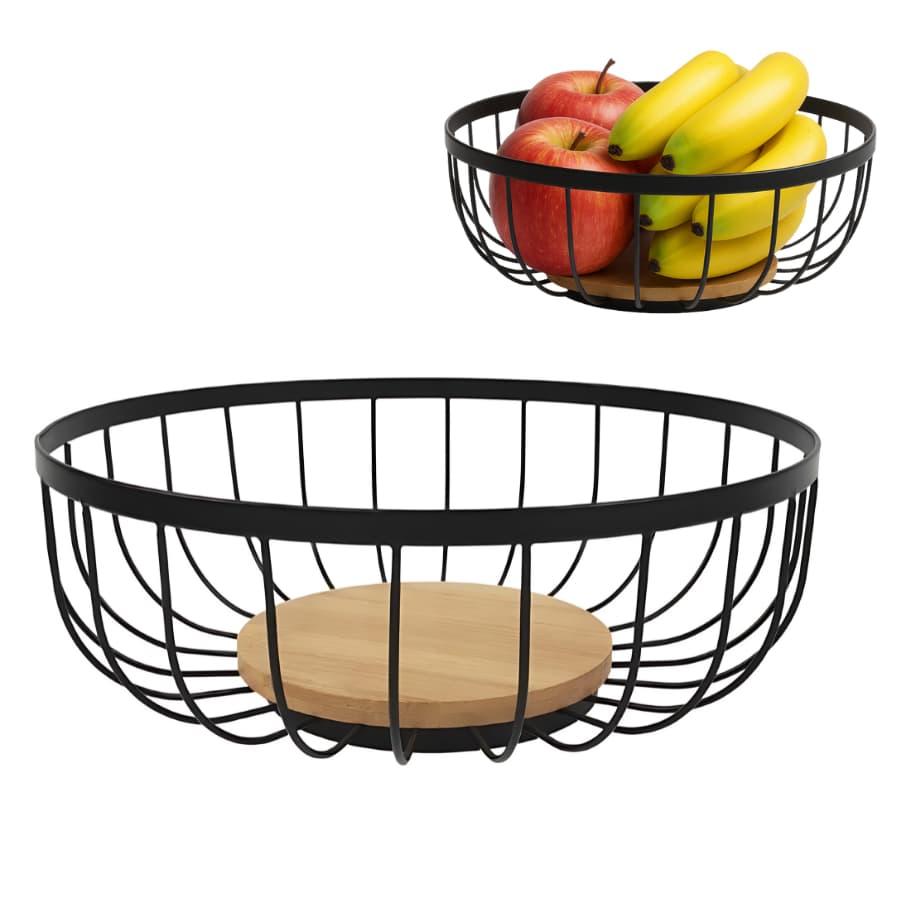 Fruteira de Mesa Redonda Com Base em Madeira 28cm