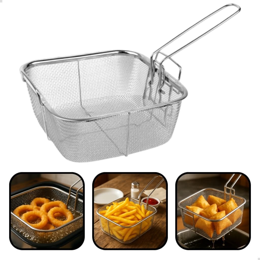 Cesto Fritadeira Aço Inox Quadrado Batatas Fritas Crocantes