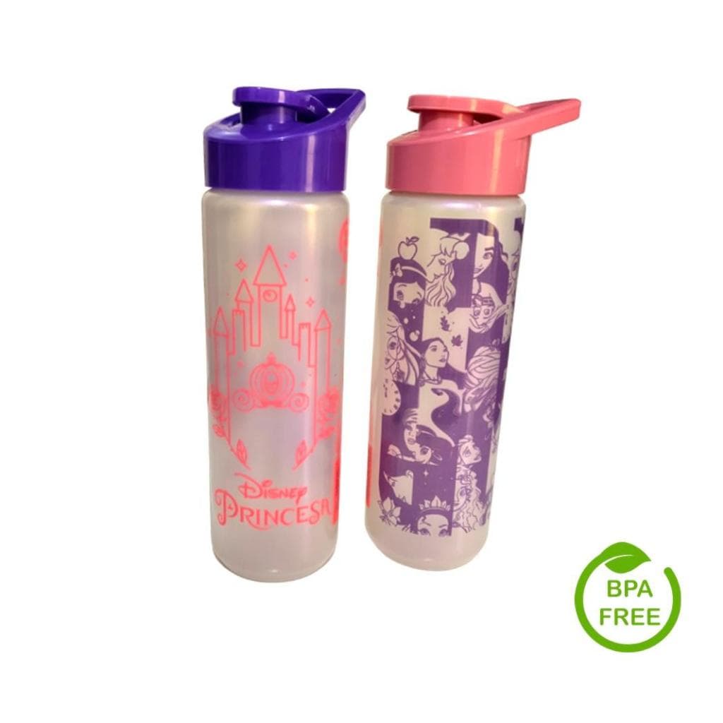 Garrafa de Água Squeeze Princesas Disney – 750ml Tampa Rosa e Roxa Plástico Resistente Livre de BPA - Fãs da Disney