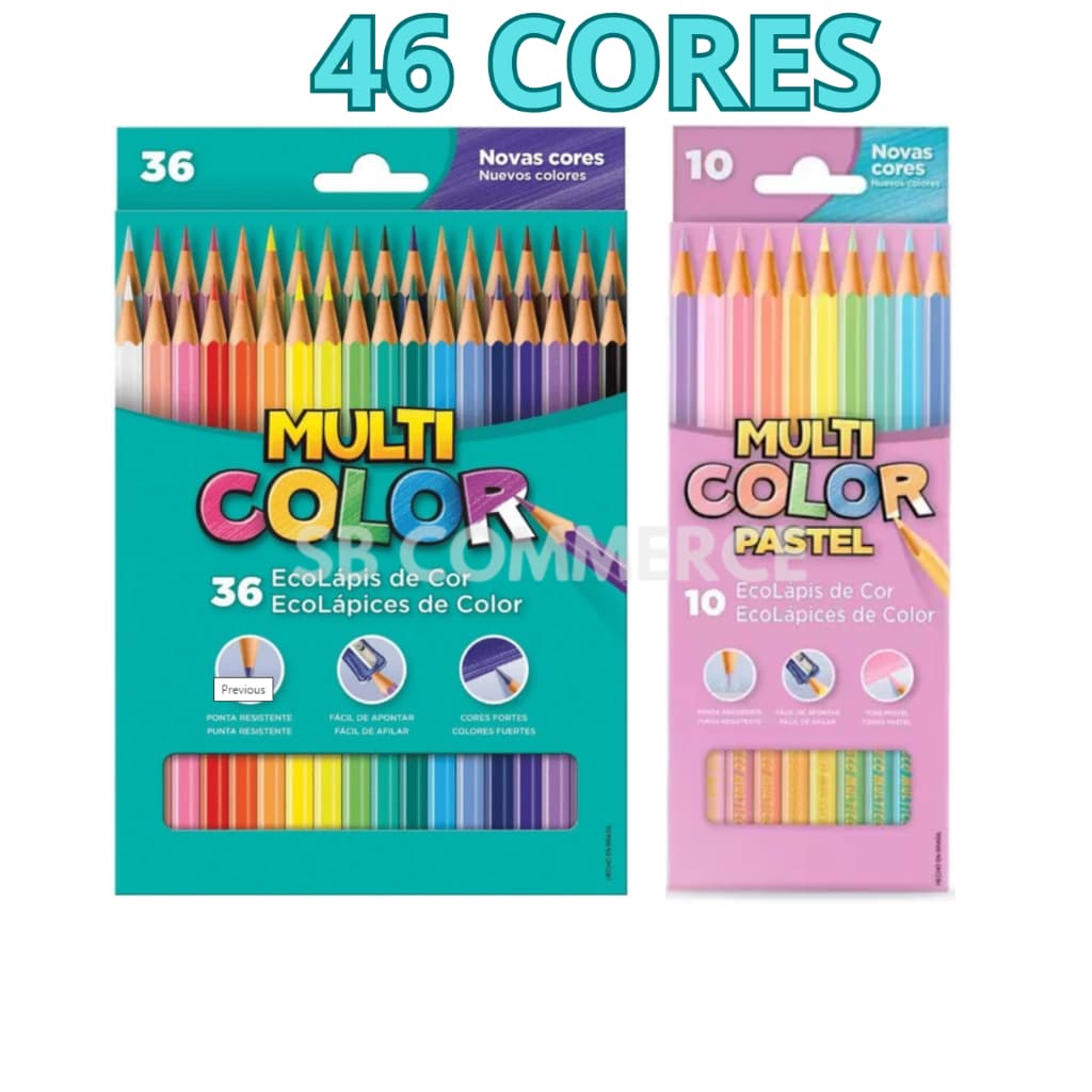 Lápis De Cor 36 Cores Multicolor + 10 Cores Pastel Multicolor kit 46 lápis multicolor