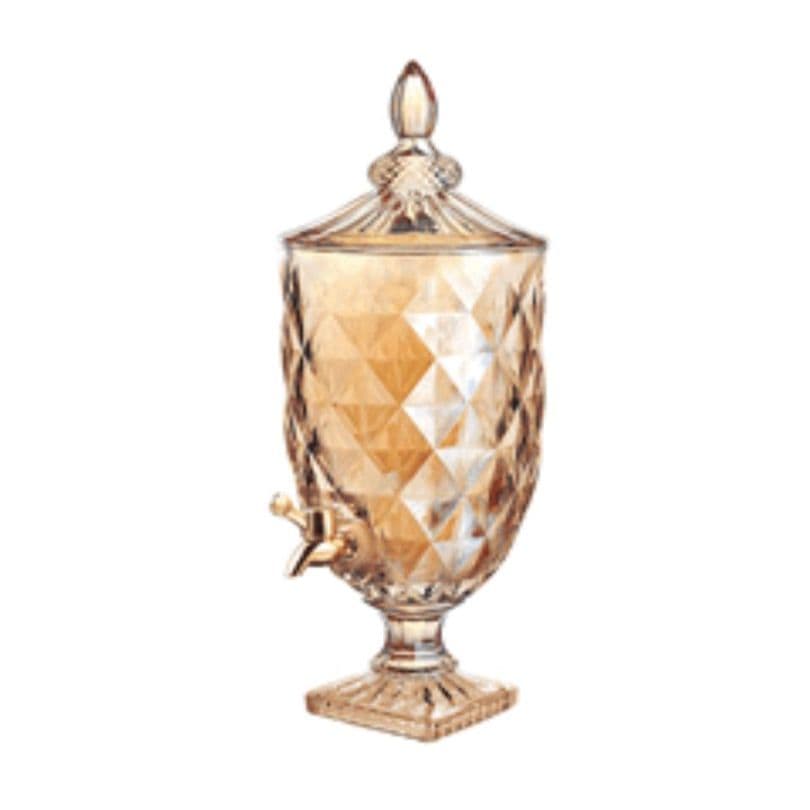 Suqueira Dispenser Vidro Diamond Ambar resistente com torneira alto relevo mesa posta coquetel drink
