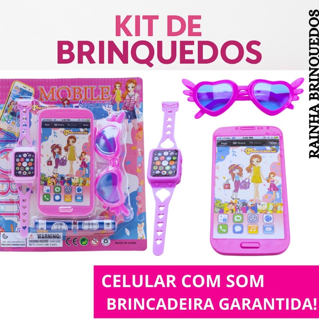 Kit Celular De Brinquedo Com Som e Relogio e Óculos Criança Brincar Presente Divertido
