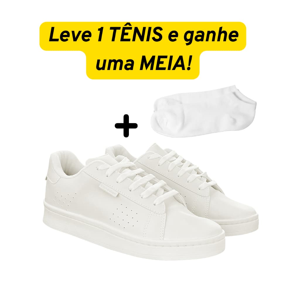 Kit tênis + Brinde sapato masculino branco confortável sapatênis casual academia dia a dia adulto moderno